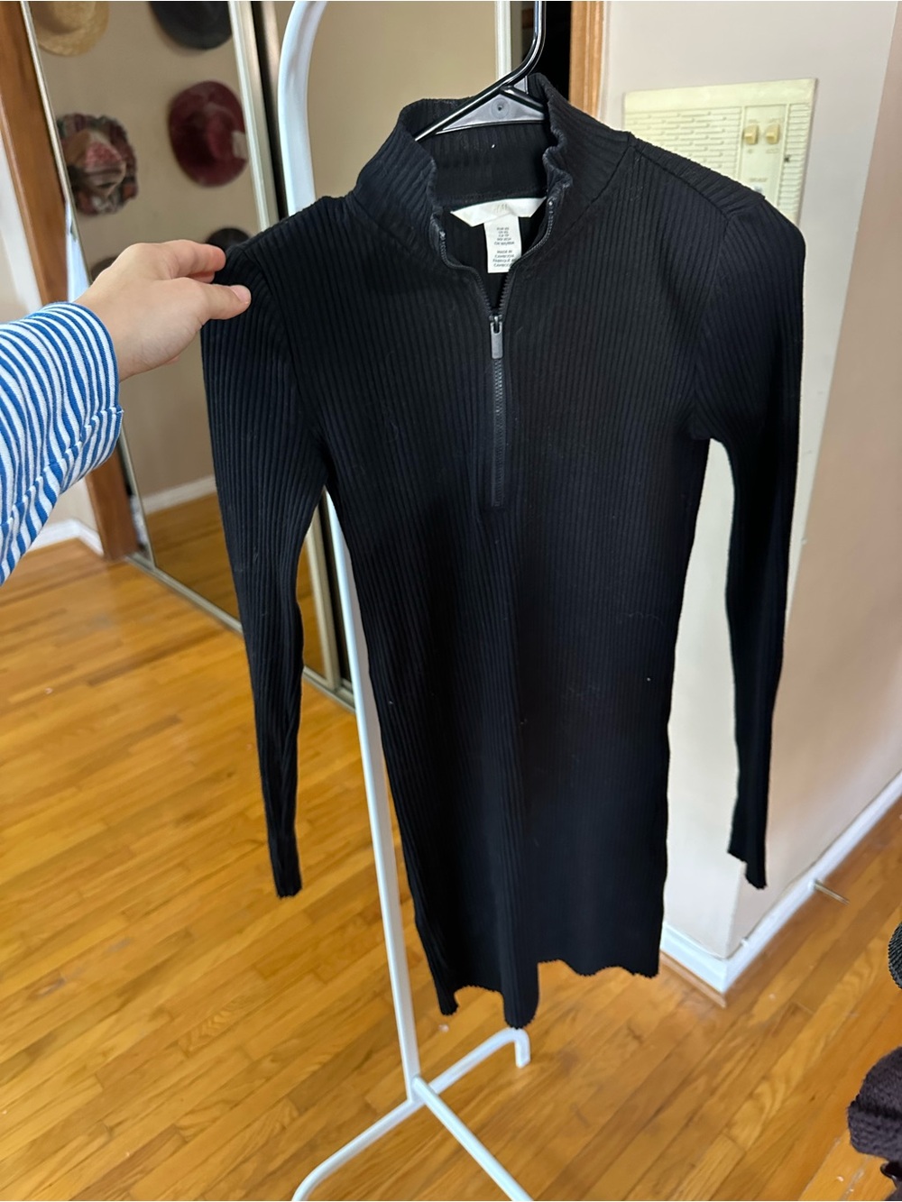 H&M Black Ribbed Zip-Up Dress